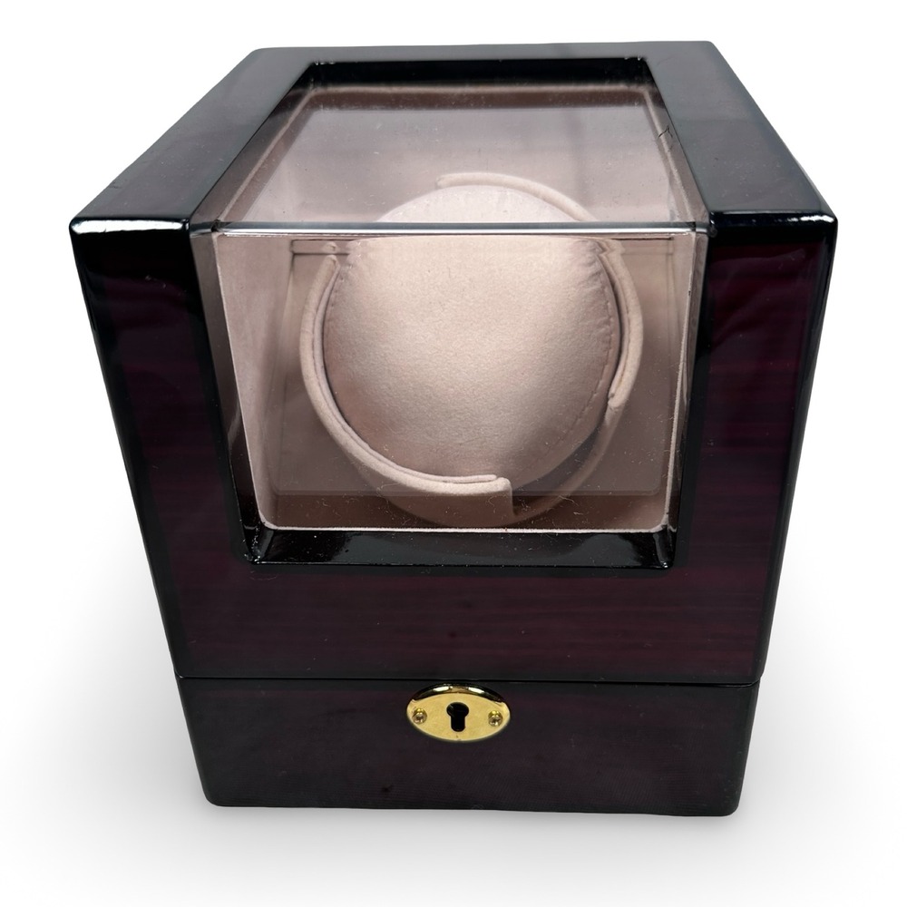 Kendal Single Automatic Watch Winder Dark Cherry Wood Glass Box NO KEY
